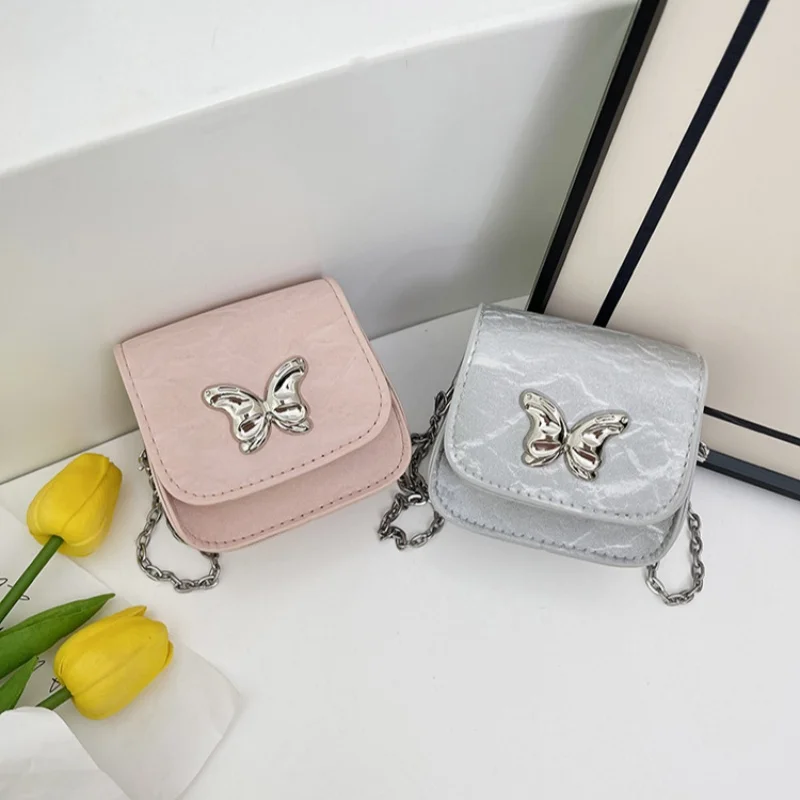 

Ins Style Small Butterfly Decoration Crossbody Bag Refreshing Sweet Exquisite Design Sense Solid Color Simple Fashion For Party