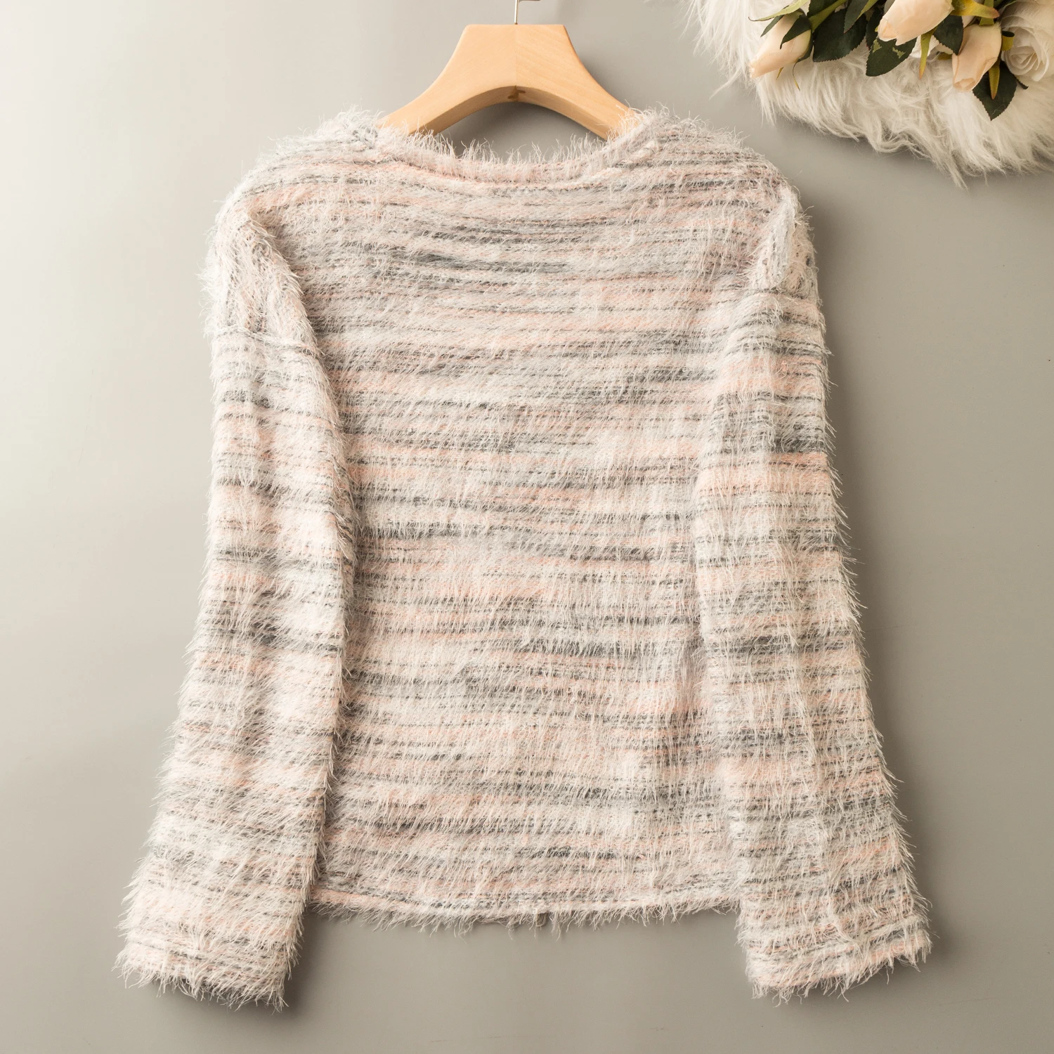 Primavera Autunno Coreano Sle Faionable Giovinezza rotonda Ne Long Sve Lavorato a maglia peloso sopra la testa Top in misto poliestere Pendolarismo Sle