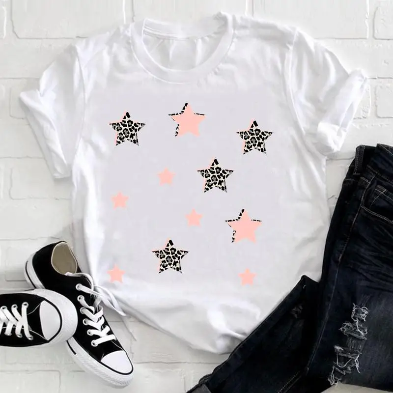 Women Clothing Leopard Star Cute Printing Fashion 90s Short Sleeve Summer Pretty Print Tshirt Nice Tee Top Graphic T-shirt