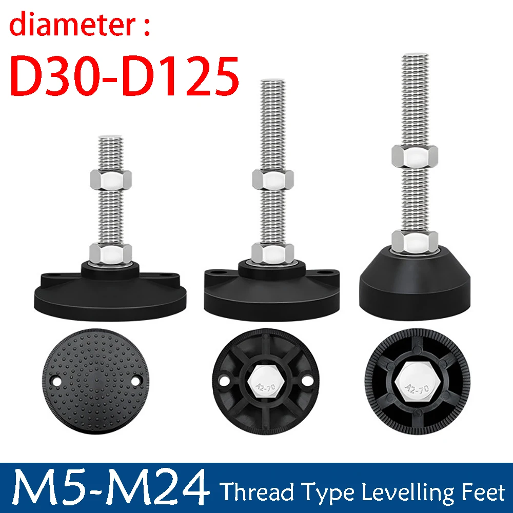 1Pcs Dia D30-D125 Adjustable Lathe Leg M5-M24 Thread Type Levelling Feet Support Foot Fixed Nylon Base Furniture Foot Pads