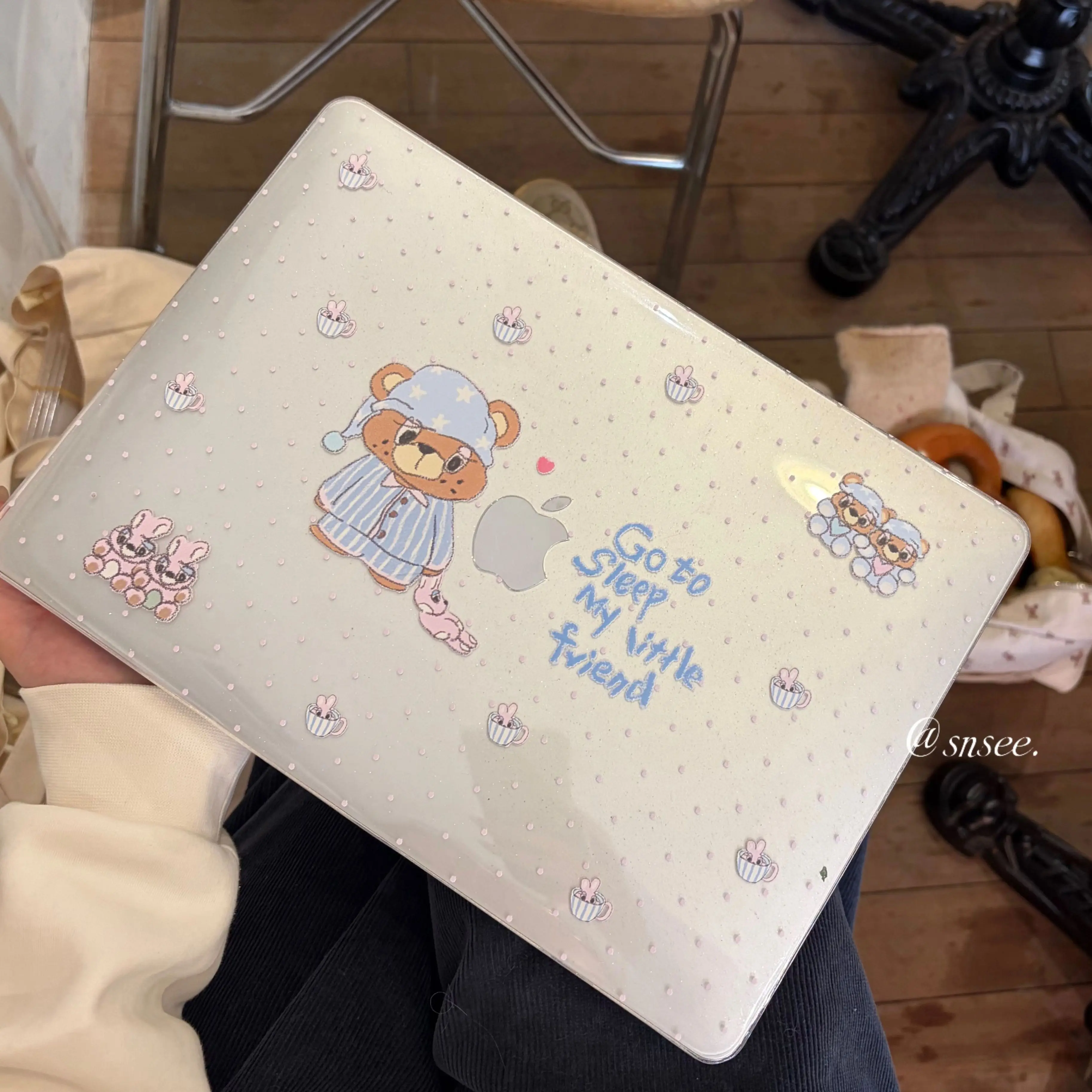 Cute Pink Bear Polka Dot Shining Laptop Case For Macbook Air 13.6 M4 NEO 15 M3 Hard Cover For Mac Book Pro 13 M1 M2 14 M4 M5 16