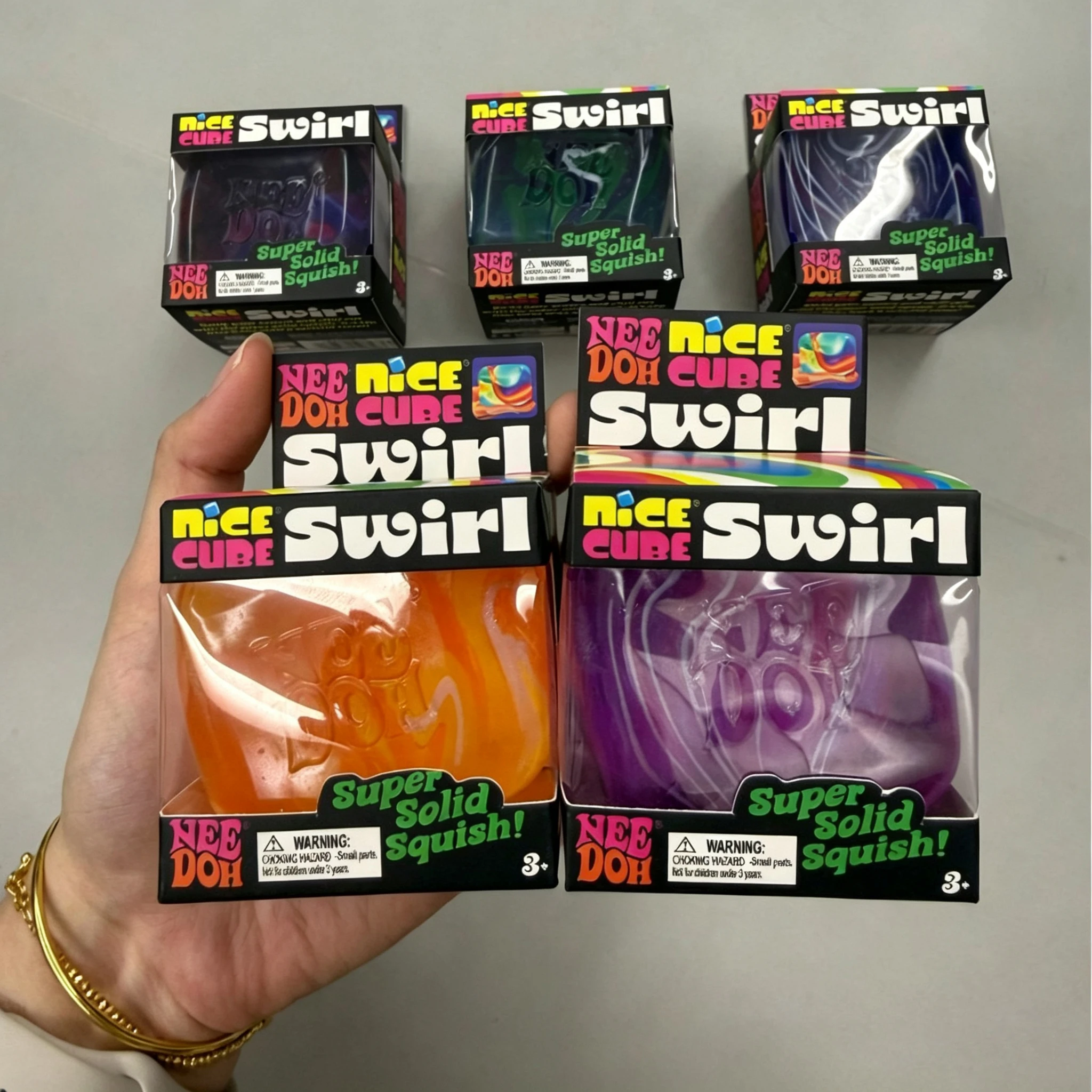 Needoh Nice Cube Marbled Rhyolite Swirl Mixed Color Squish Fidget Toy Non-Toxic Stretchy Stretchable Slow Rising Autism ADHD Toy