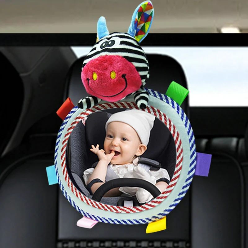 Lusterko samochodowe do obserwacji dzieci tylne siedzenie lusterko wsteczne Cartoon zwierząt pluszowe zabawki regulowane lusterka skierowane tyłem do zawieszki do wózka dziecka