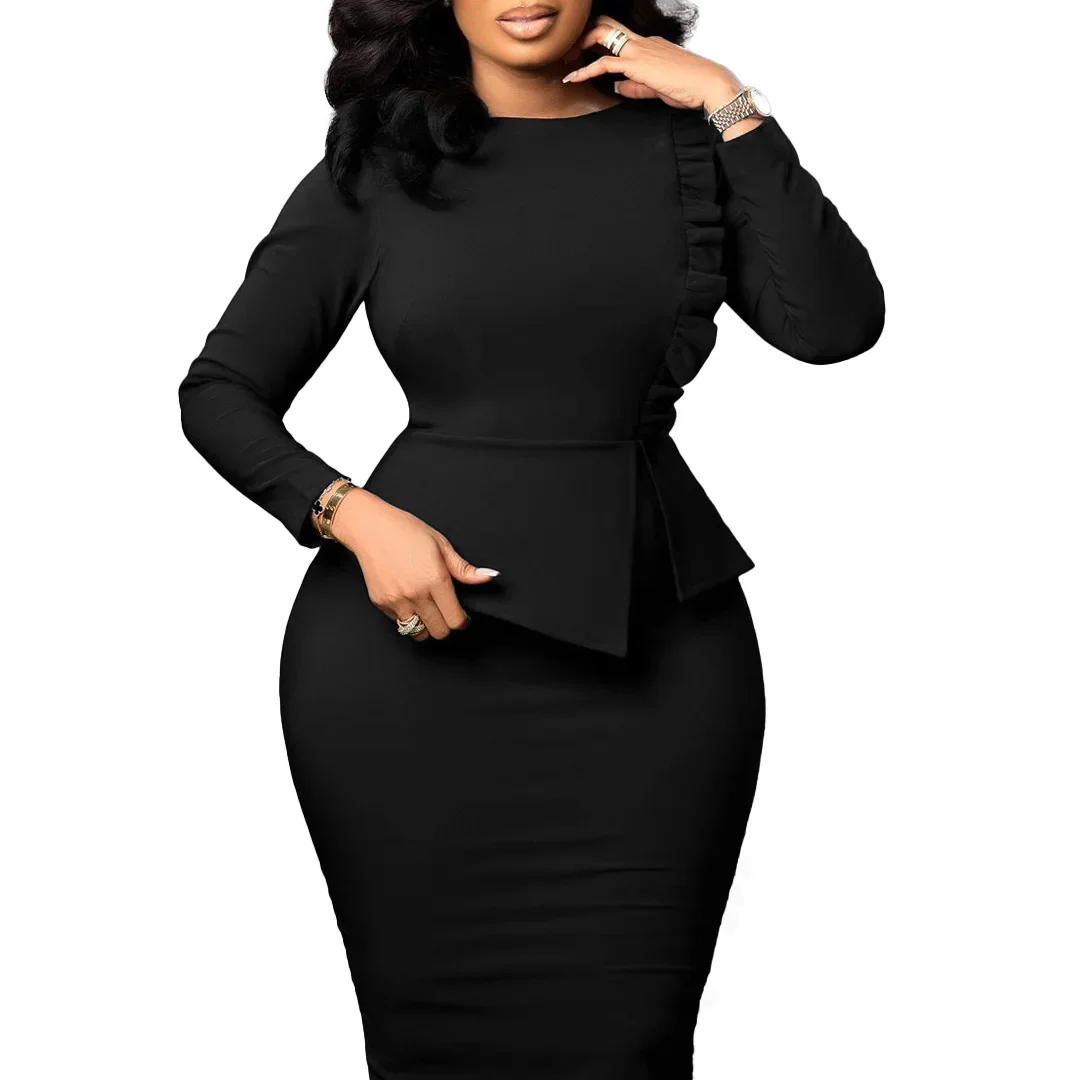 African Dresses for Women 2023 Spring Bodycon Midi Dress Daily Elegant High Waist Long Sleeve Robe Femme African Clothes