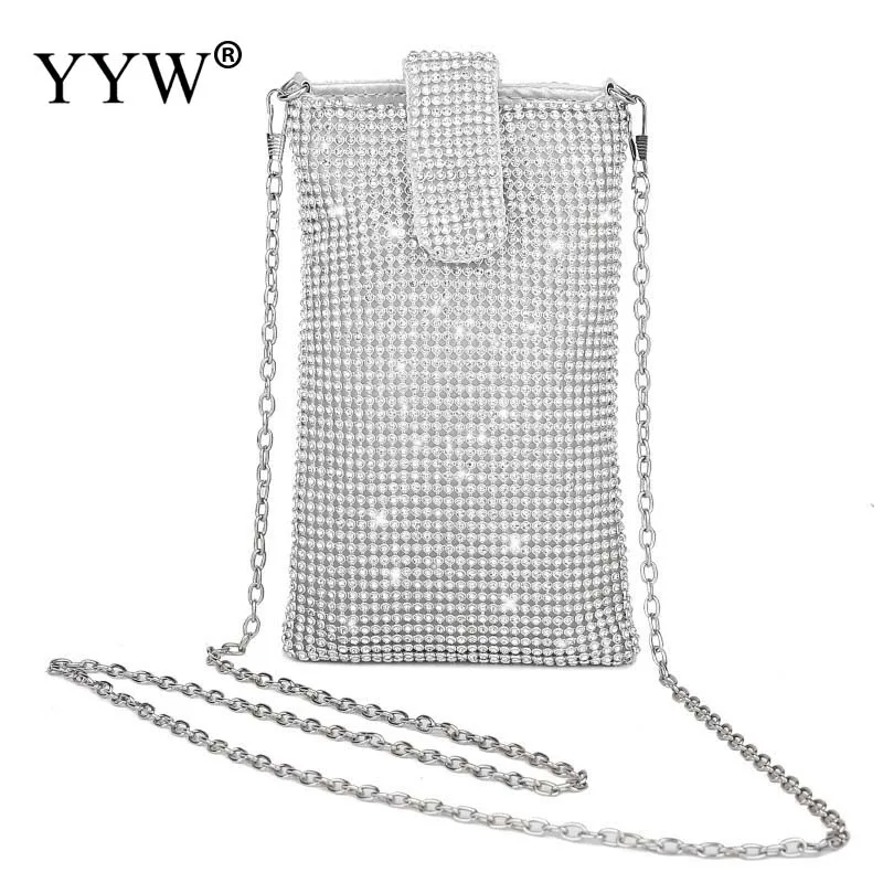 

Mini Rhinestone Crossbody Bag Trendy Crystal Phone Bag Metal Chain Shoulder Bag Luxury Design Shoulder Bag Diamond Coin Purse