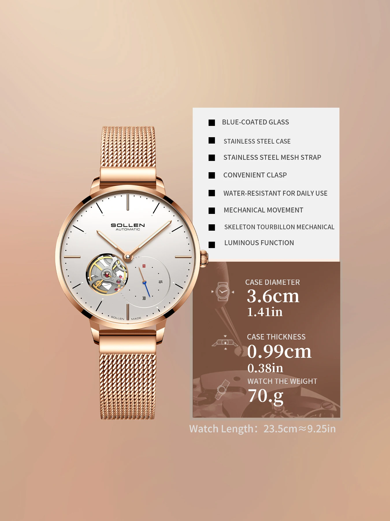 SOLLEN Women's Fully Automatic Mechanical Watch Waterproof Night Light Student National Watch Giving Girlfriend Valentine's Day