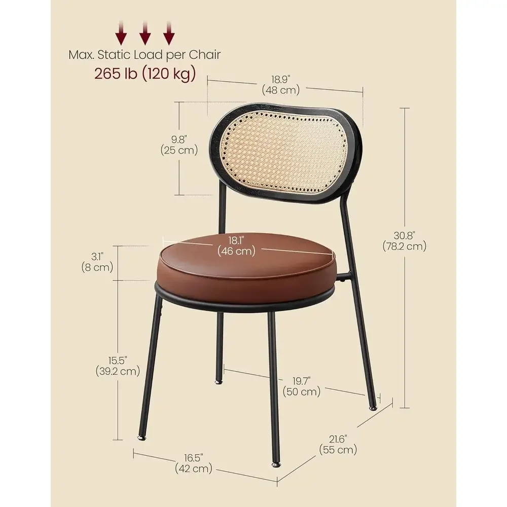 Detailed backrest view of Kanso Woven Rattan Leather Dining Chair Set