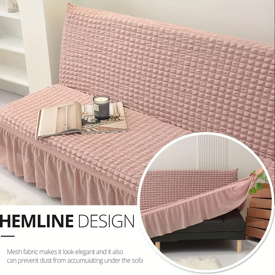 Futon Slipcover With Skirt, Universal Couch Cover, High Stretch Spandex Sofa Cover  Protector Washable Durable  Protector For Be