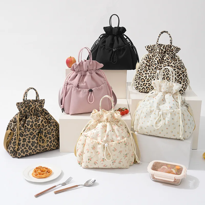 Drawstring Lunch Bag Dual‑use Handheld Crossbody Bento Pouch Insulated Food Container Tote For Office Worker Student