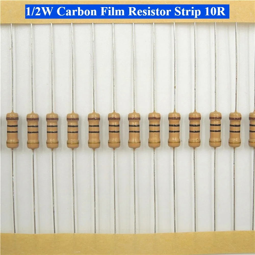 

100PCS 10R 0.5W Carbon Film Resistor ±5%, Axial Lead, 4-Band Color Code for DIY/Repair