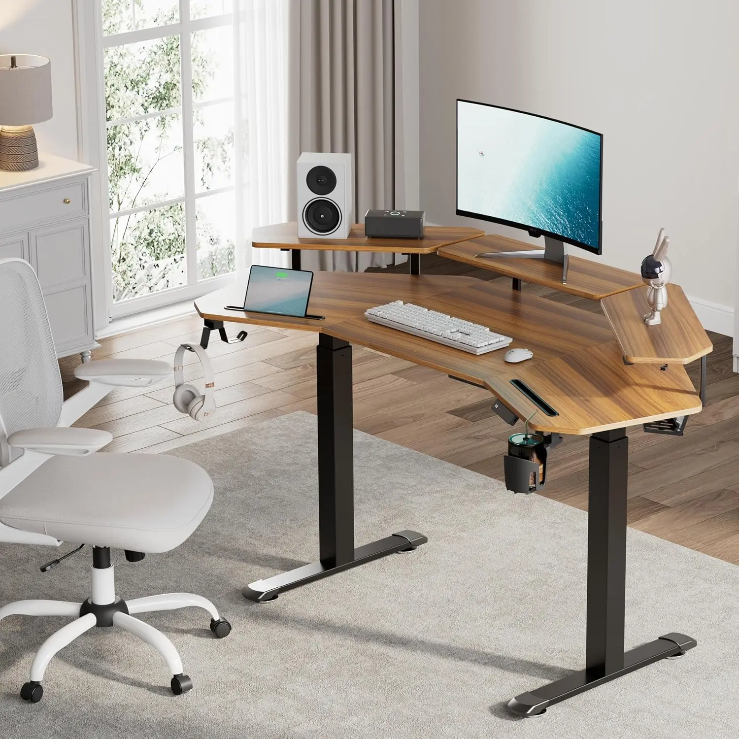 Wing Shaped Electric Standing Desk Dual Motor Adjustable Height 63