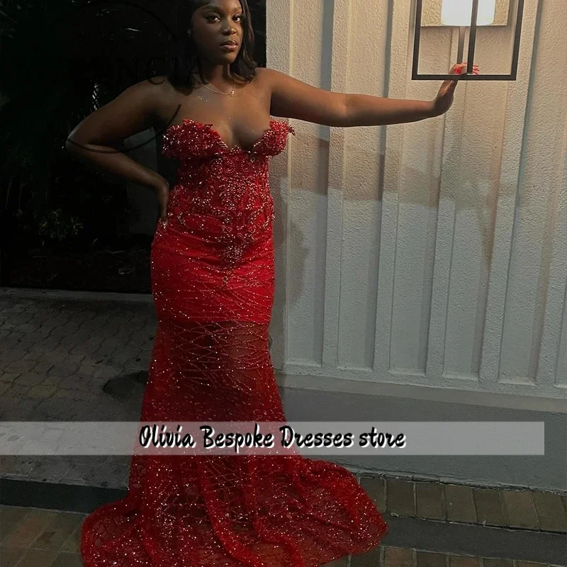 Elegant Crystal Prom Dresses Sparkling Illusion Mermaid Evening Party Gowns Customized Strapless Serene Hill Dresses