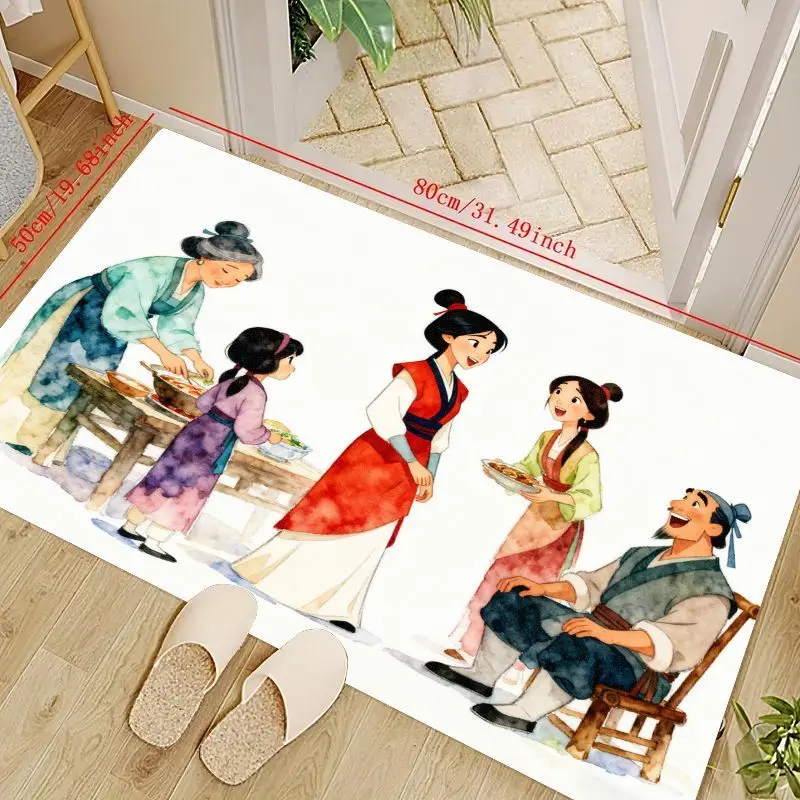 

Китайский семейный ужин в стиле Мулан, акварельный мультяшный коврик, мягкий нескользящий моющийся напольный коврик для гостиной, спальни, кухни