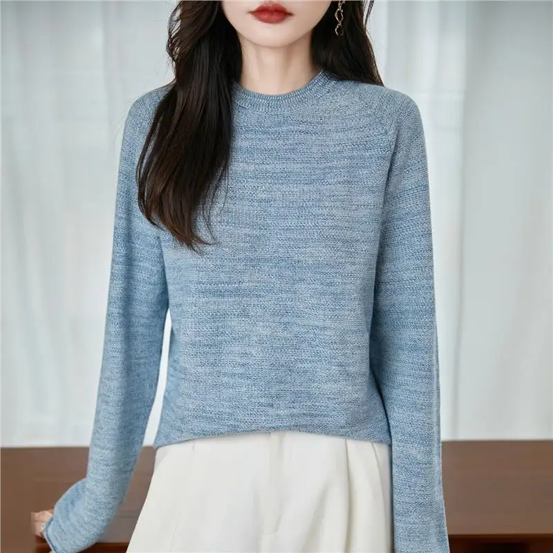 

00% Pure Cotton round Ne Pullover Knitted Sweater Women's Ele Design Spring Autumn New Sle Comfortable Fit