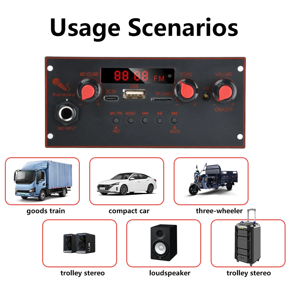 

10W 2*10W Bluetooth 5.0 MP3 Decoder Board Amplifier Audio Player DIY MP3 Player Car FM Radio Module TF USB Mic Record DC 3.7-5V