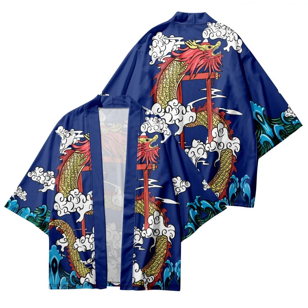 Unisex Casual Kimono Japanese Fashion Print Haunting Yukata Cardigan Summer Harajuku Loose Cardigan Shirt Men's and Women's