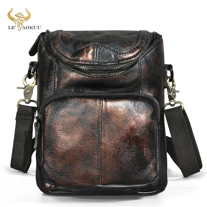 

Thick Cattle Leather Men Design Hook Crossbody Messenger Bag Vintage Travel Fanny Waist Belt Bag Cigarette Pouch 611-74