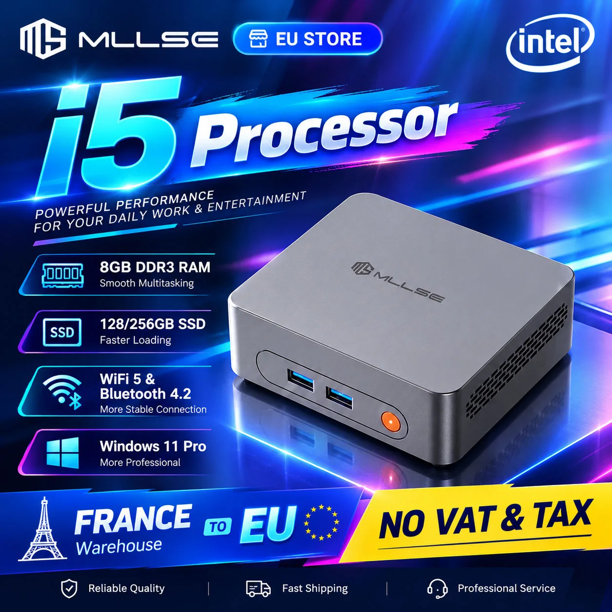 MLLSE M3 Pro Mini Pc Intel Core I5-4310U Processor 8GB DDR3 RAM 128GB M.2 SSD Wi-Fi 5 BT 4.2 Windows 11Pro Mini Desktop Computer