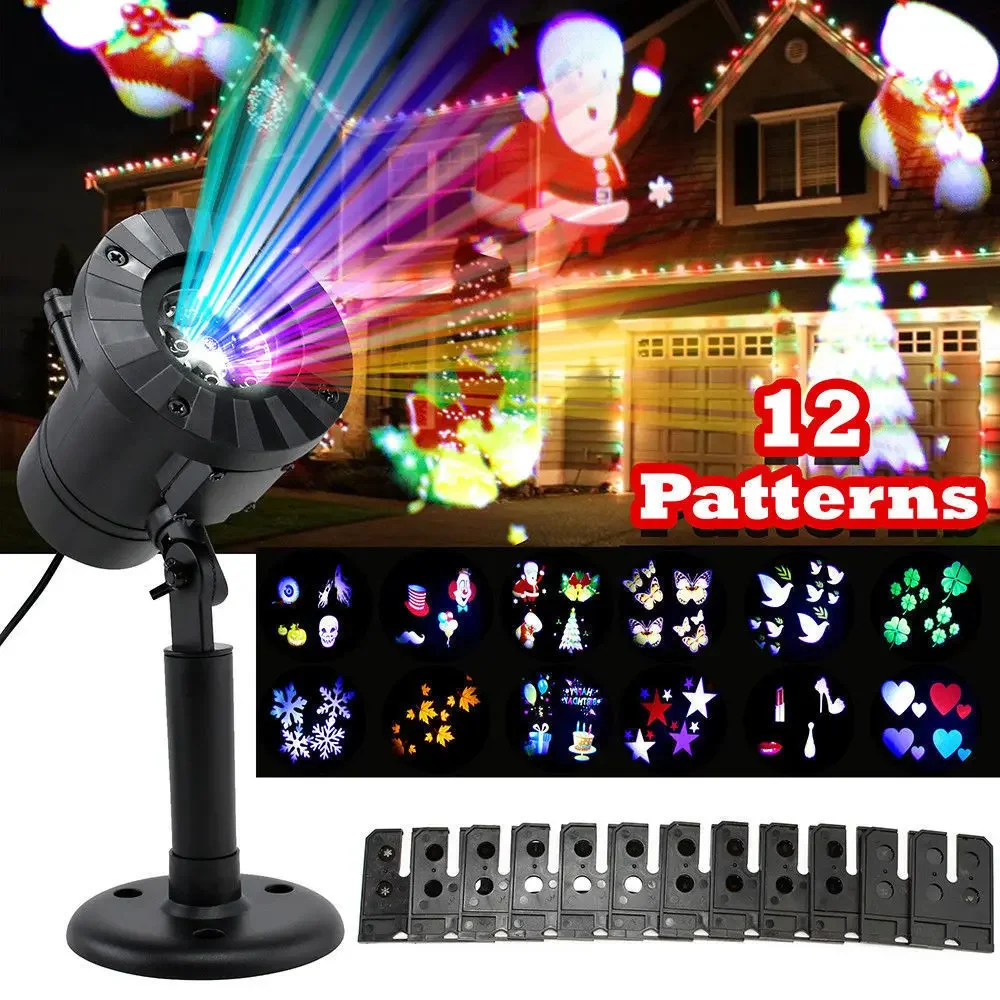 12 Patterns Snowflake Projector Lights Christmas Snowflake Projector Party Garden Decoration Lights LED Stage Holiday Decoration