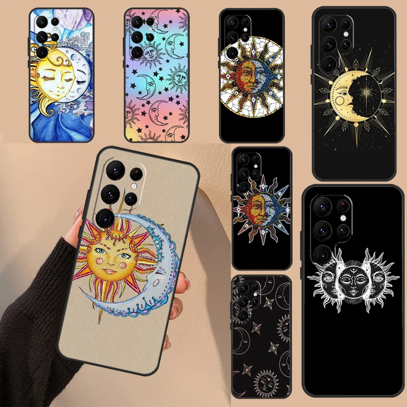 Celestial Mosaic Sun Moon Phone Case For Samsung Galaxy S22 S21 S23 Ultra Note 20 S8 S9 S10 Note 10 Plus S20 FE Cover