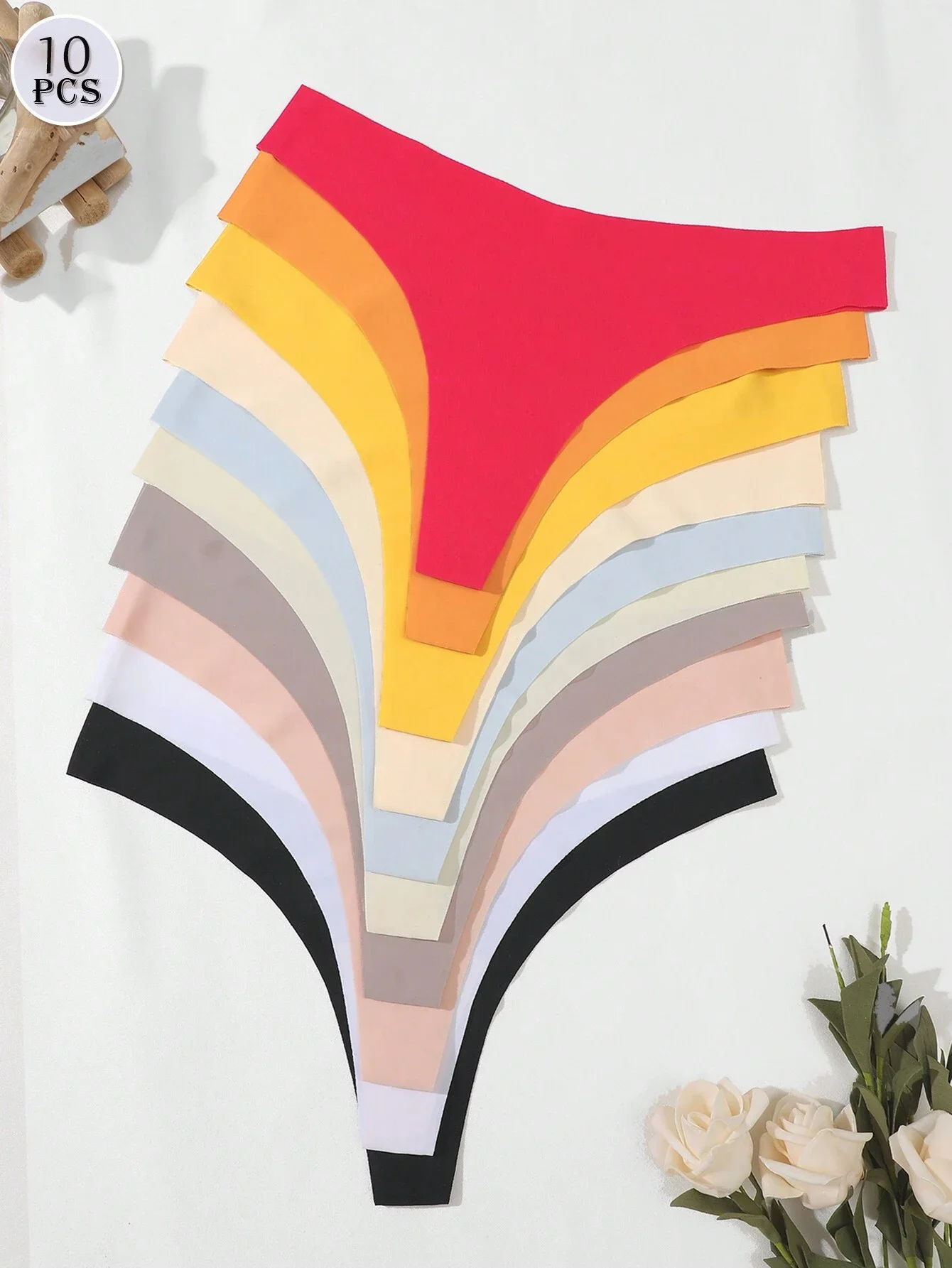 

FINETOO 10 шт. бесшовные стринги женские из ледяного шелка с Т-образной спинкой интимные однотонные дышащие трусы с промежностью сексуальное танга множественное 10-цветное нижнее белье