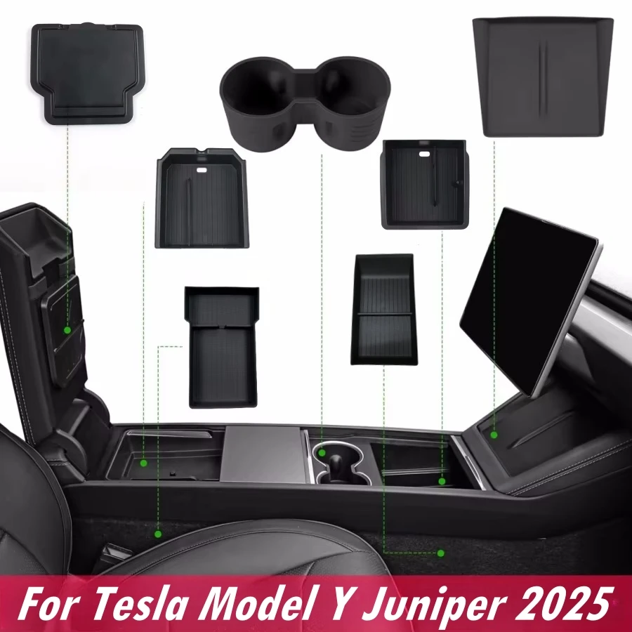 For Telsa Model Y Juniper / Premium / Performance 2025 2026 Center Console Organzier Tray Armrest Hidden Storage Box Cup Holder