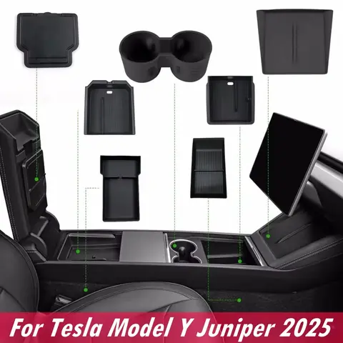 For Telsa Model Y Juniper / Premium / Performance 2025 2026 Center Console Organzier Tray Armrest Hidden Storage Box Cup Holder