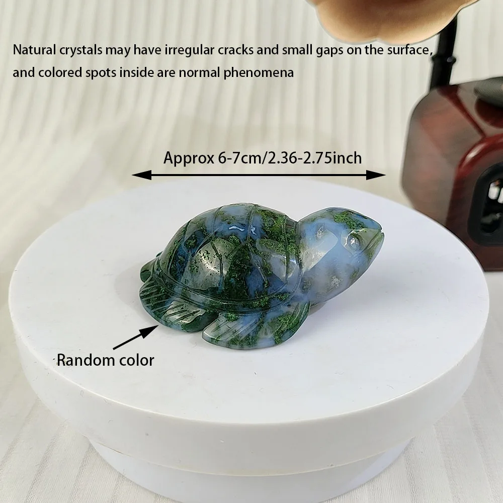 Natural Crystal Moss Agate Handmade Carved Sea Turtle Polished Animal Powerful Statue Home Decor Reiki Quartz Crafts Gift 1PCS