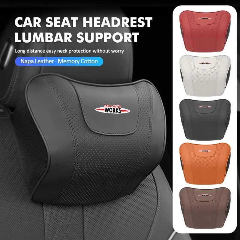 

For MINI Car Headrest Lumbar Support Set Auto Seat Neck Waist Cushion Cooper Works R56 F56 R53 R60 Clubman JCW Countryman