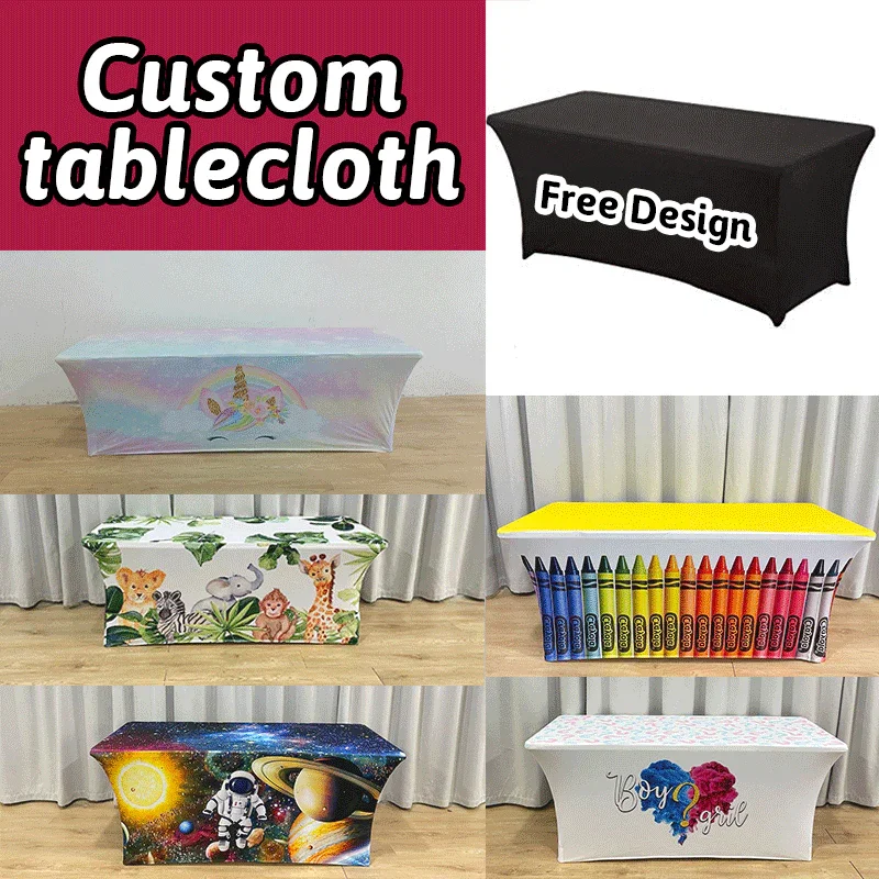 Custom Birthday Baby Shower Wedding Tablecloth Personalized Logo Stretch Table Cover for Trade Show Vendor Booth Party Event