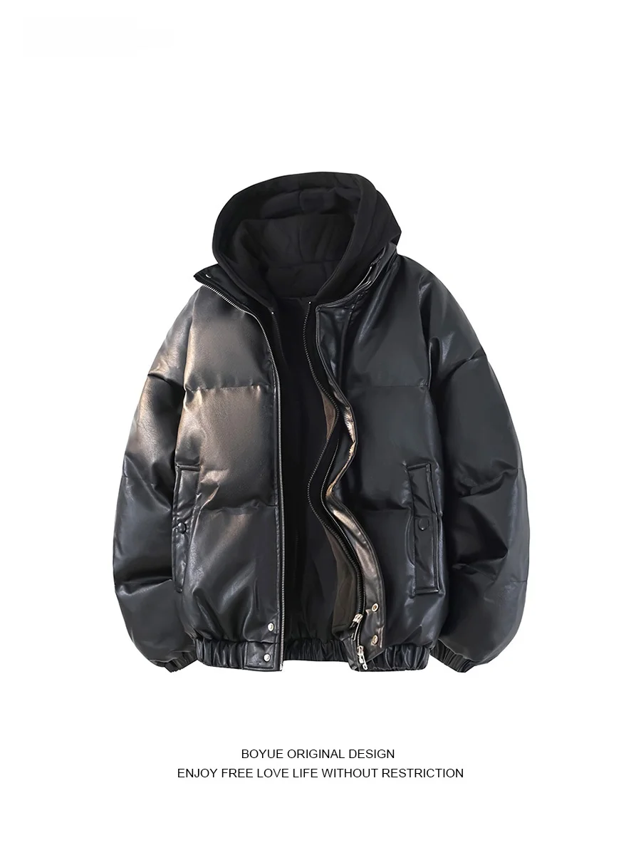 

Boyue повседневная мужская хлопковая куртка из искусственной кожи с капюшоном, теплая модная верхняя одежда с капюшоном, молодежная модная верхняя одежда на молнии...