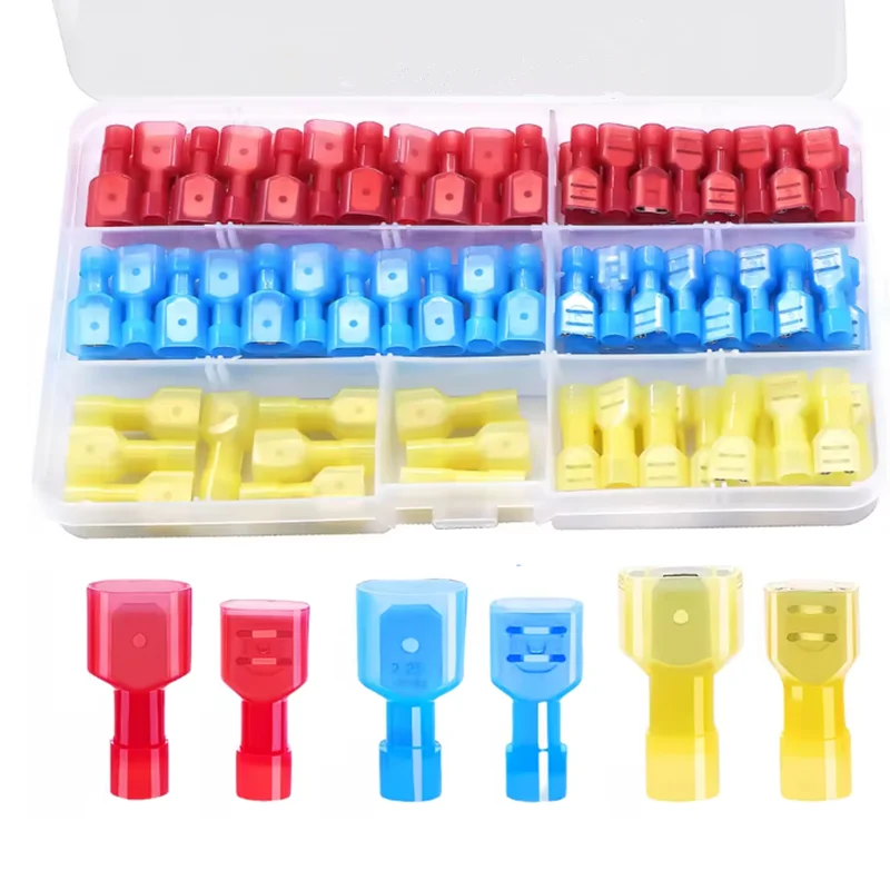 Image of 100/80/60 Stück Nylon-Flachsteckverbinder, 22-10 AWG Elektrische Vollisolierte Crimpklemmen