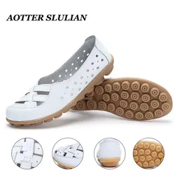 Women Hollow Breathable Shoes Summer Flats Casual Platform Sandals Female Elegant Baotou Wedges Shoes Outdoor Anti-Slip Footwear