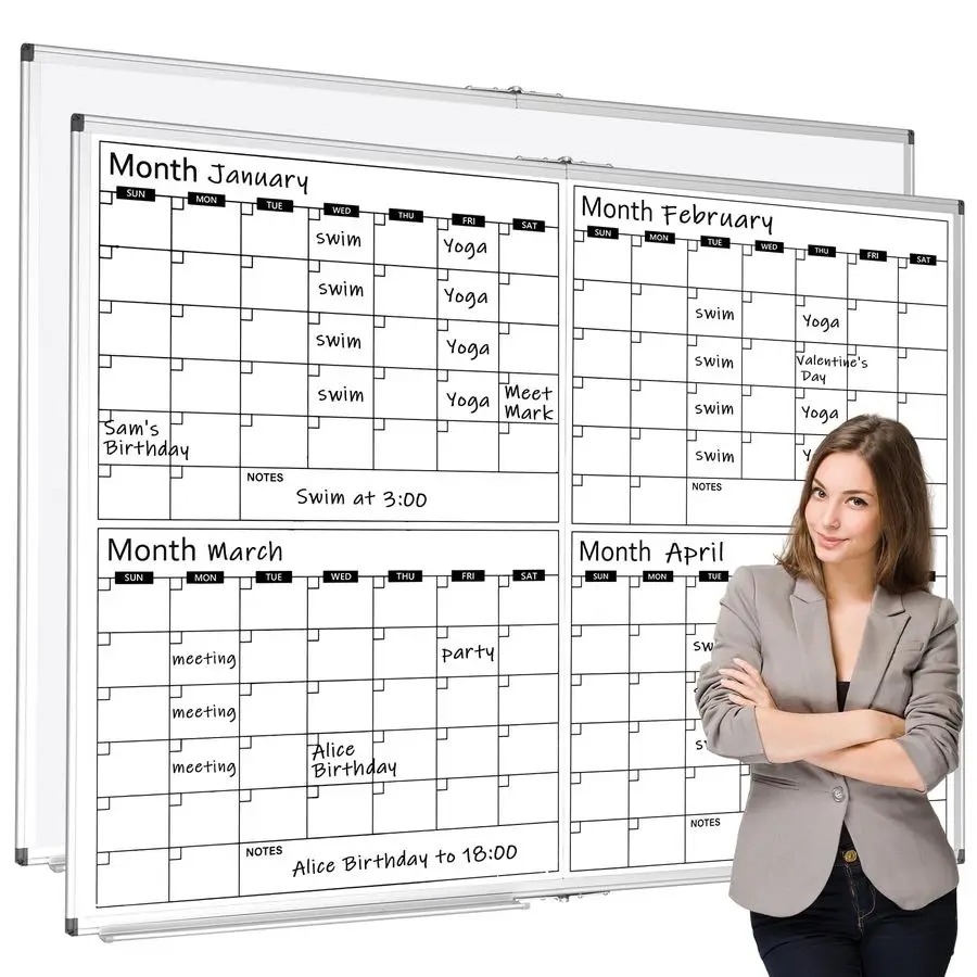 

Large 48 x 36 Magnetic 4 Month Dry Erase Calendar White Board Foldable Whiteboard Calendar for Wall Mounted 2 in 1 Double Side W