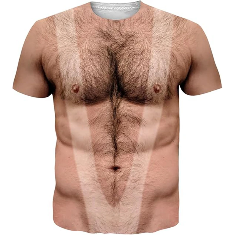 Funny Muscular Man Fat Guy Big Belly Graphic T Shirt for Men Clothing Cosplay 3D Printed T-Shirt Unisex Short Sleeve Tops Tees view 3