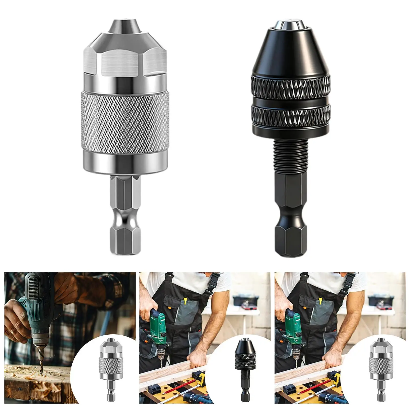 Hex Shank Three Jaw Keyless Chuck Portable Aluminum Alloy Drill Adapter for Electric Wrench Twist Bits