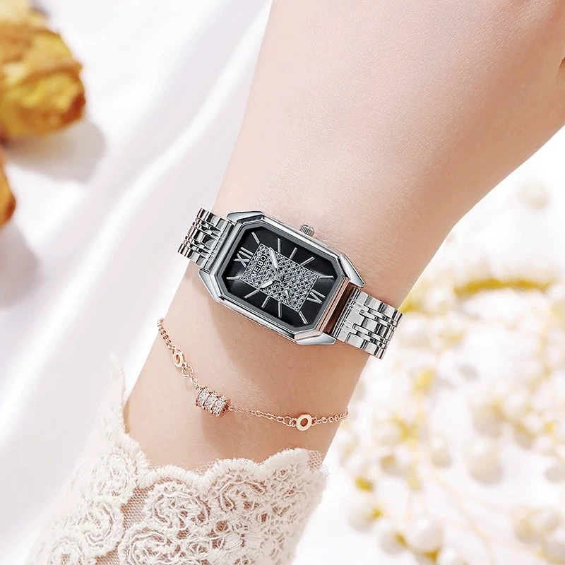 New Fashion Luxury Watches For Woman Rectangle Casual Quartz Watch Ladies Students Stainless Steel Crystal Watch Reloj Mujer Hot