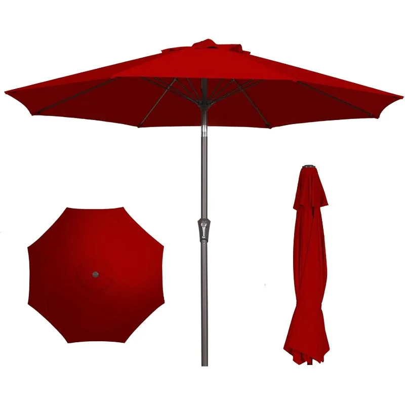 

9FT Patio Umbrella Outdoor Market Umbrella with Push Button Tilt and Crank, Table Umbrella 8 Sturdy Fiberglass