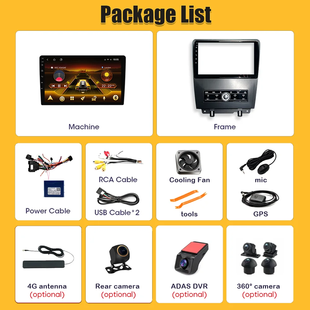 أندرويد 15 لفورد موستانج V S-197 2009 2010 2011 2012-2014 راديو السيارة الوسائط المتعددة مشغل فيديو 2 din Carplay بلوتوث 8 كور 5G