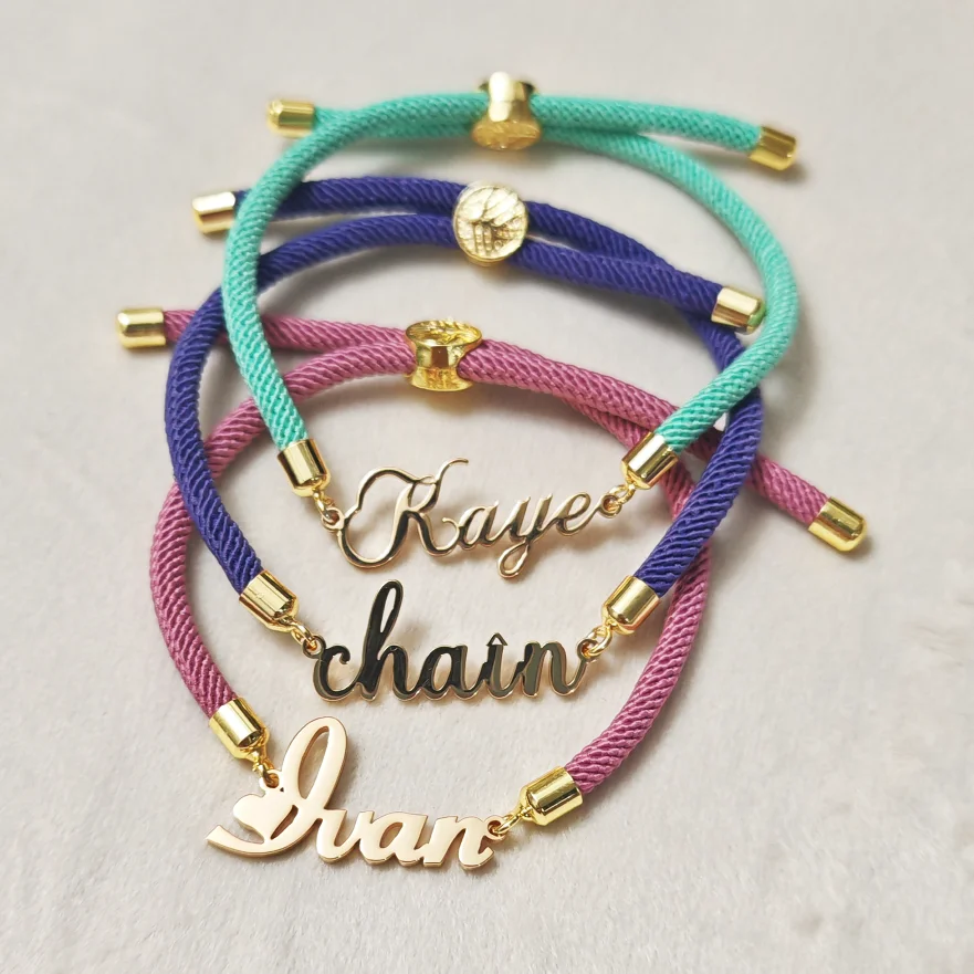 Personalized Customization Name Bracelet Men\'s and Women\'s Stainless Steel Colored Rope Brand Adjustable Rope Bracelet Jewelry