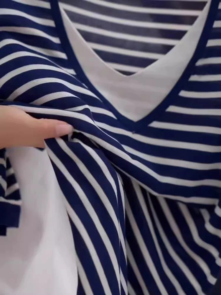 Sciolto Casual Sle Color Blo ort Sve Classico Top a righe Base in seta di ghiaccio da donna irt Estate Versione coreana Poesia Art