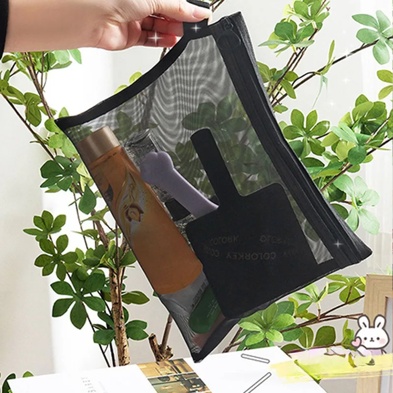 1PC Transparent mesh make-up bag large capacity travelling carry wash bag toy cosmetic storage bag