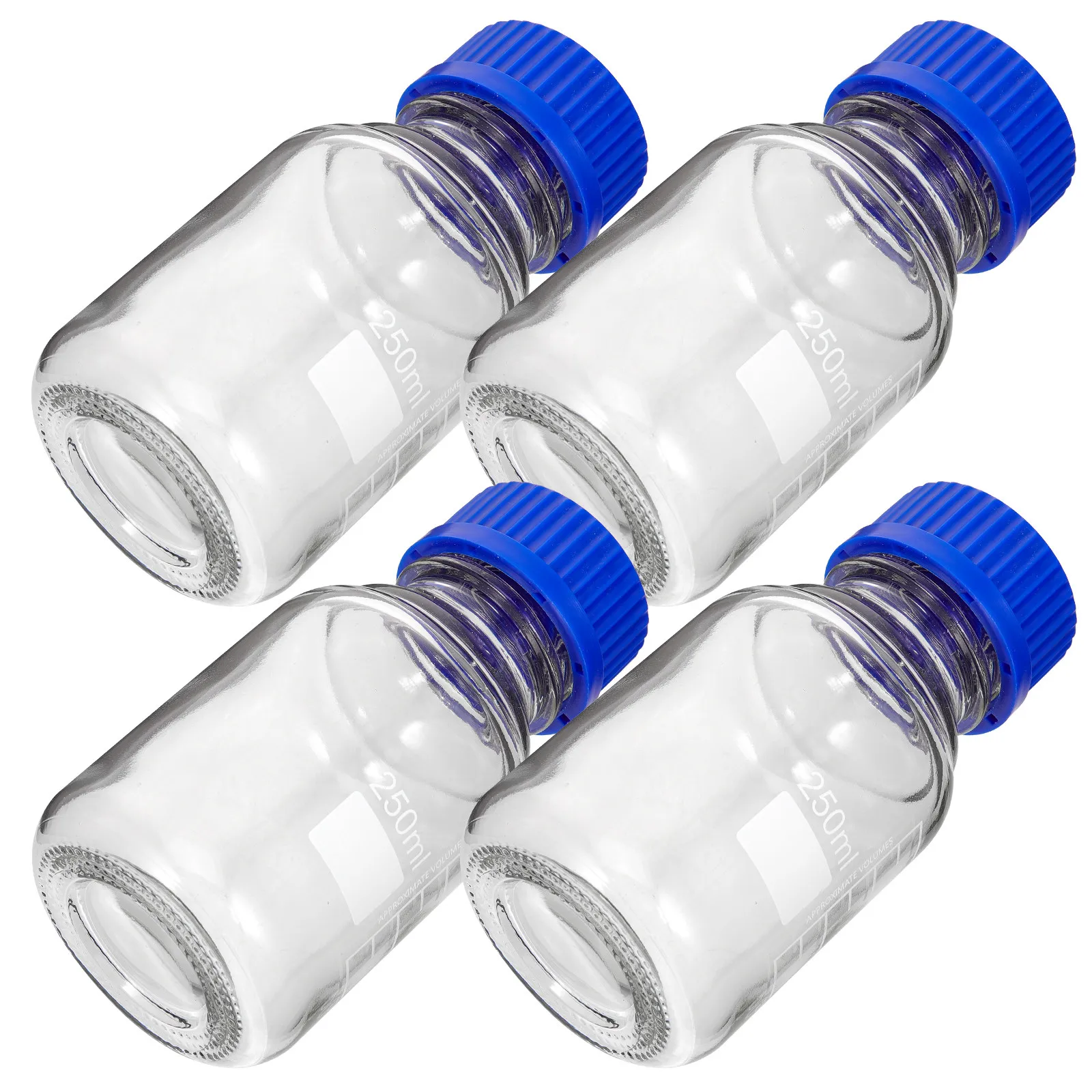4Pcs Glass Reagent Bottles Blue Screw Caps Graduated Design Laboratory Storage Bottles Empty Liquid Medicine Bottle