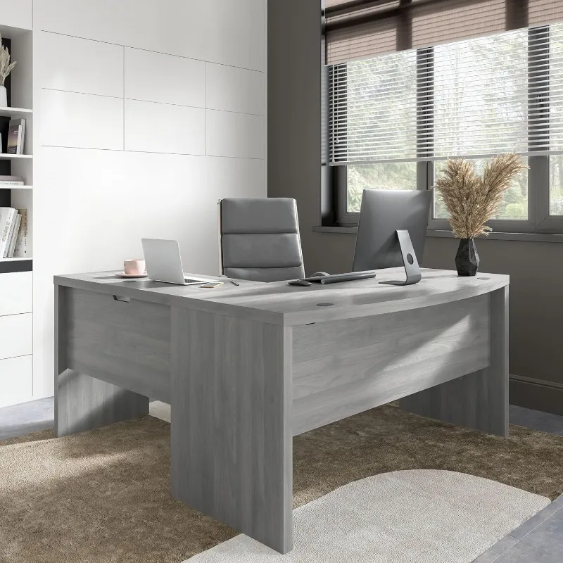 L Shape Bow Front Desk Charcoal Maple Modern Computer Desk Perfect for Home or Professional Workspace Style meets functionality