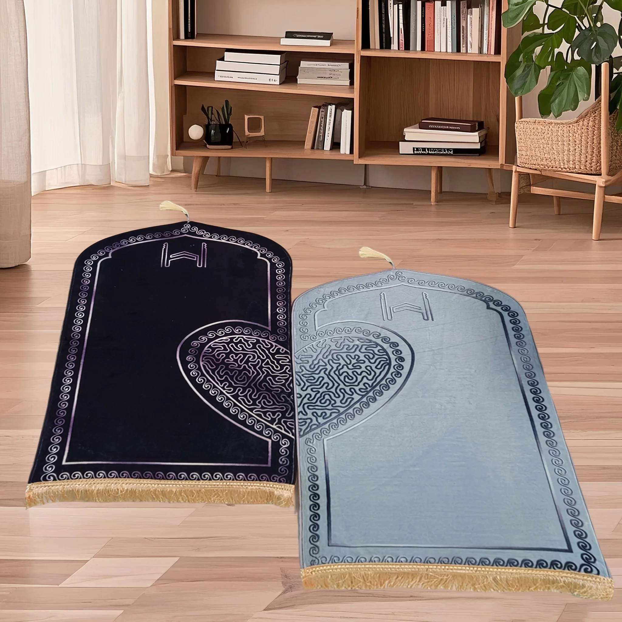 VIKAMA 2-Piece Prayer Mat Set, Foldable Heart-Shaped Prayer Mat, Muslim Prayer Mat, Ideal Ramadan Gift for Muslim Couples