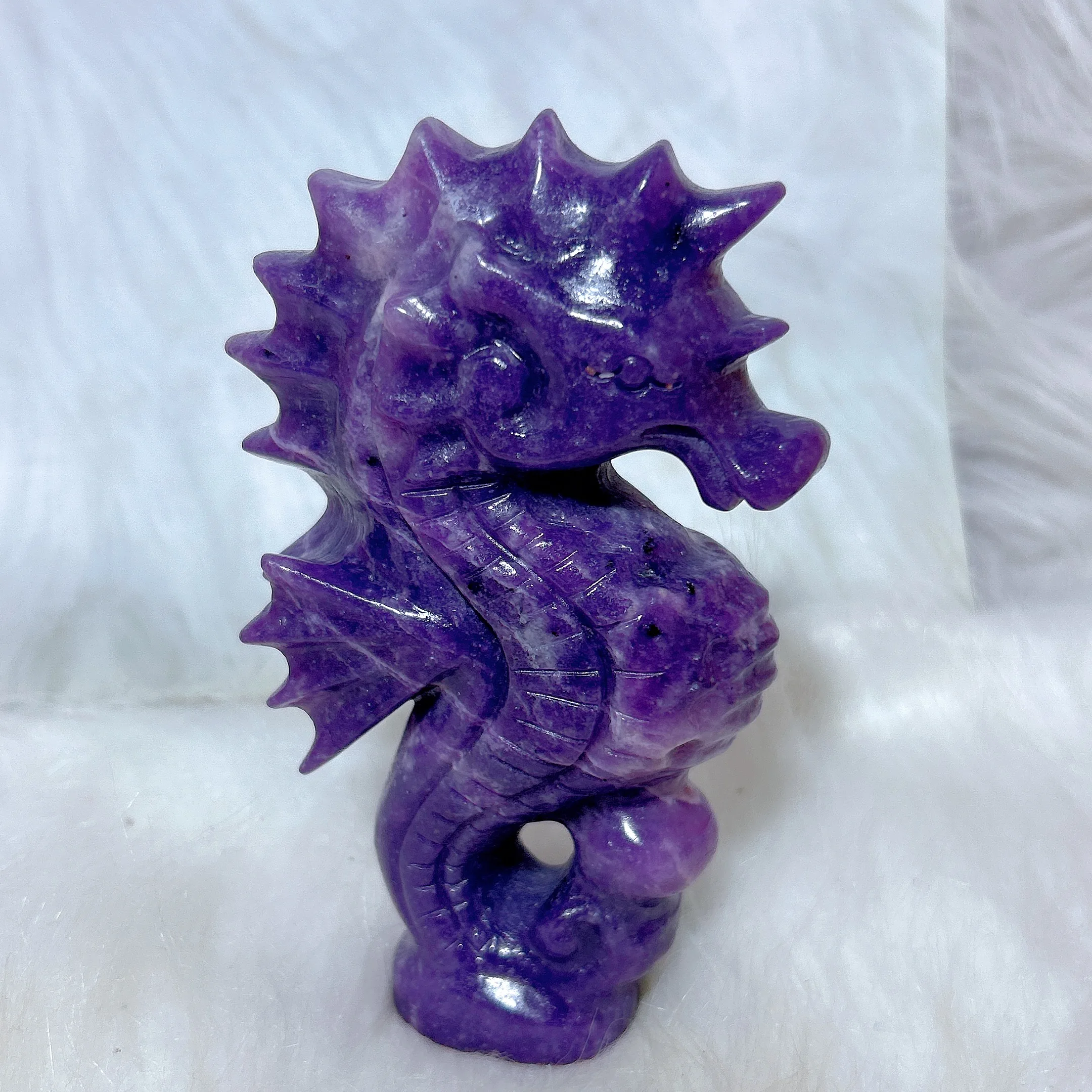 Natural Crystal Lepidolite Sea Horse Big Carving Energy Reiki Ornament Healing High Quality Home Decorations Room Decor Gift