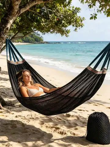 Ultra-Breathable Mesh Hammock, 260*130cm Extra Large Ice Silk Swing Bed, Quick-Dry Portable Hammock With Travel Bag And 2 Hangin