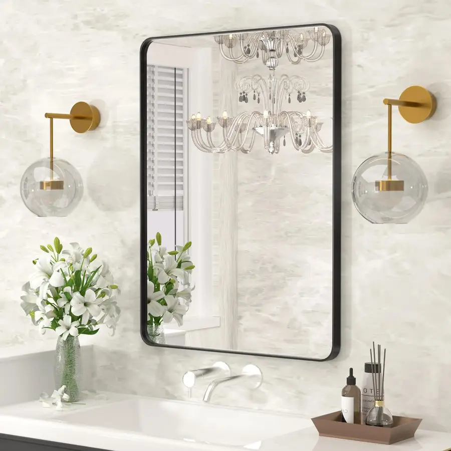

Зеркало для ванной 30x22 дюймов, настенное, в алюминиевой раме, прямоугольное, в стиле фермерского дома, антикоррозийное, с HD-отражением, защита от почернения, без искажений