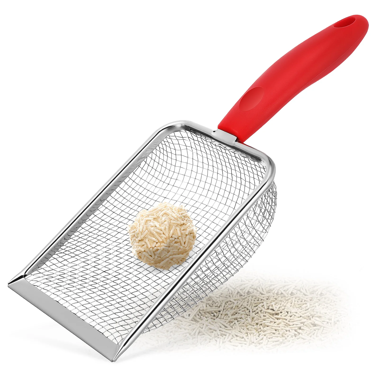 

Stainless Steel Cat Litter Scoop Red 38x38mm Mesh Sifter Ergonomic Handle Durable Construction Litter Box Cleaner Kitten Pooper