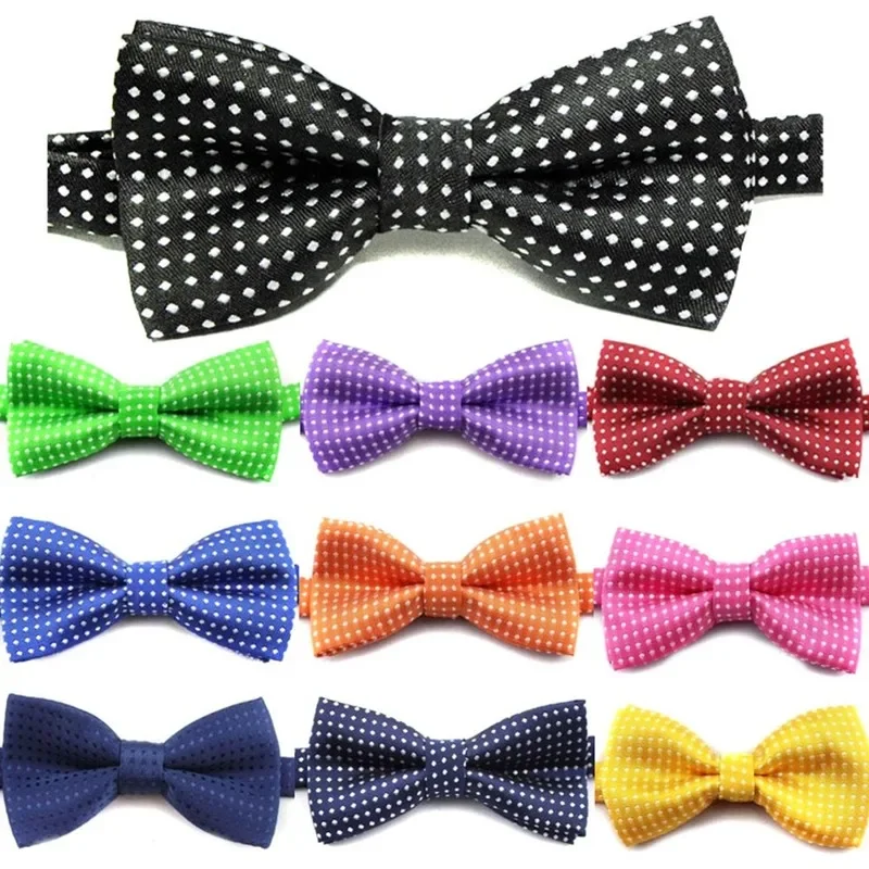 เด็กแฟชั่นอย่างเป็นทางการโพลีเอสเตอร์ Bow Tie เด็กคลาสสิก Dot Bowties ผีเสื้อที่มีสีสันงานแต่งงานสัตว์เลี้ยง Bowtie Tuxedo Baby Ties